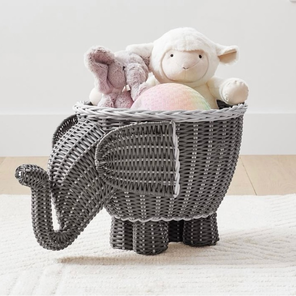 Pottery barn kids Gray Elephant Wicker Basket